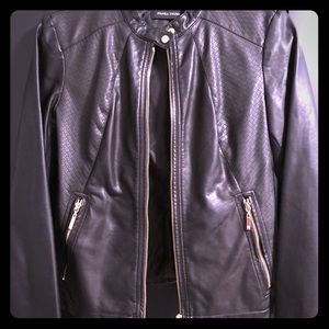 Leather jacket with gold zippers
